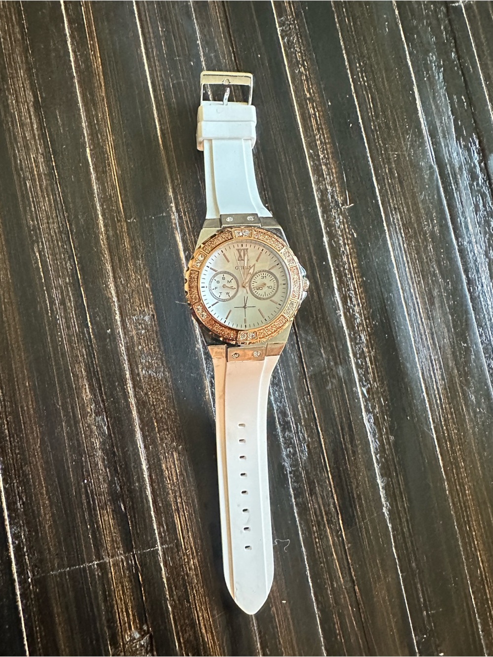 Guess White Silicone Strap Watch with Rose Gold Accents